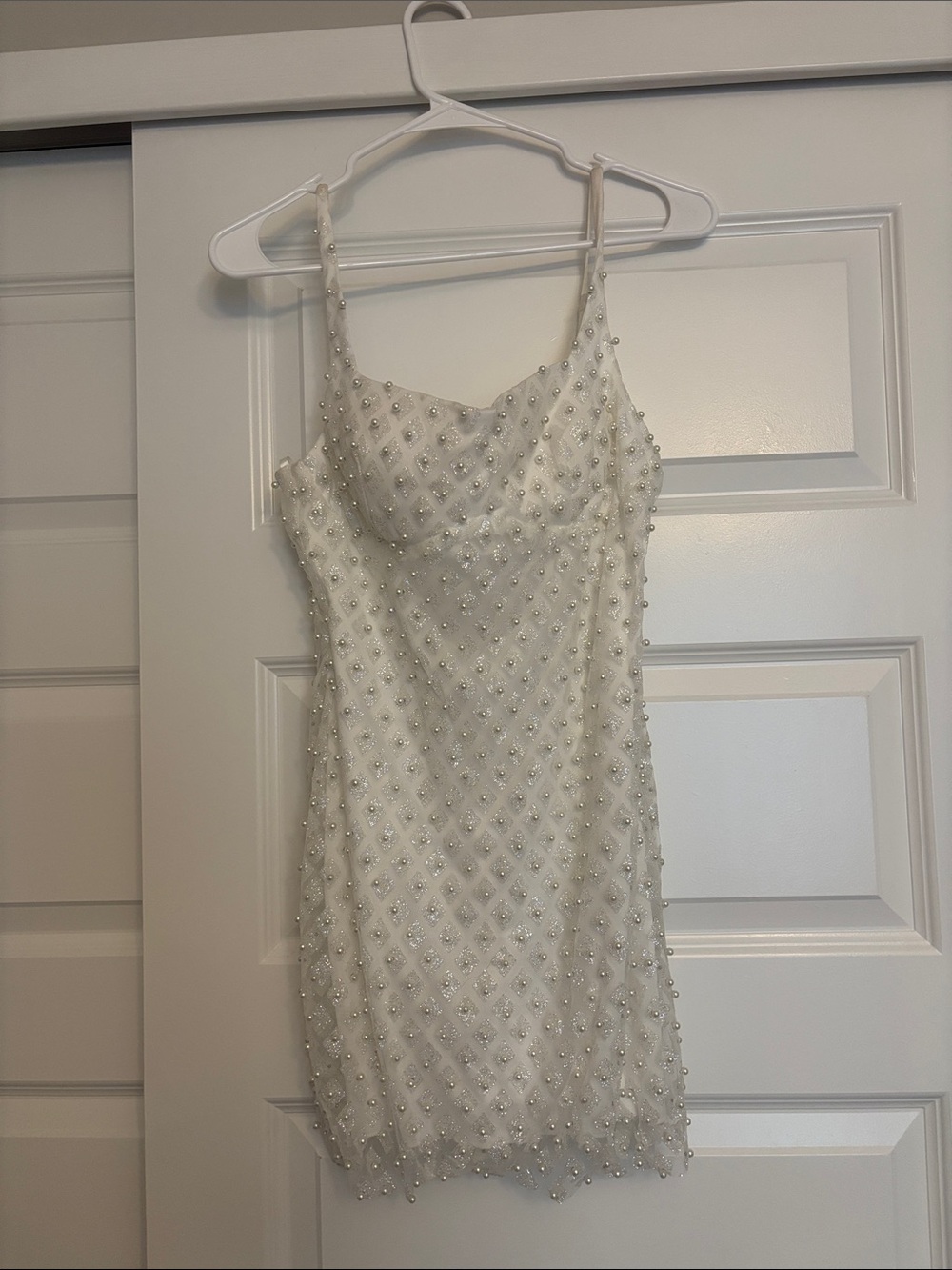 Macy's Pearl-Embellished Cream Mini Slip Dress